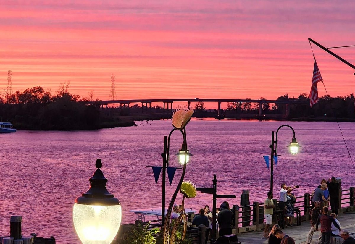 Sunset over the river from the Wilmington Riverwalk
