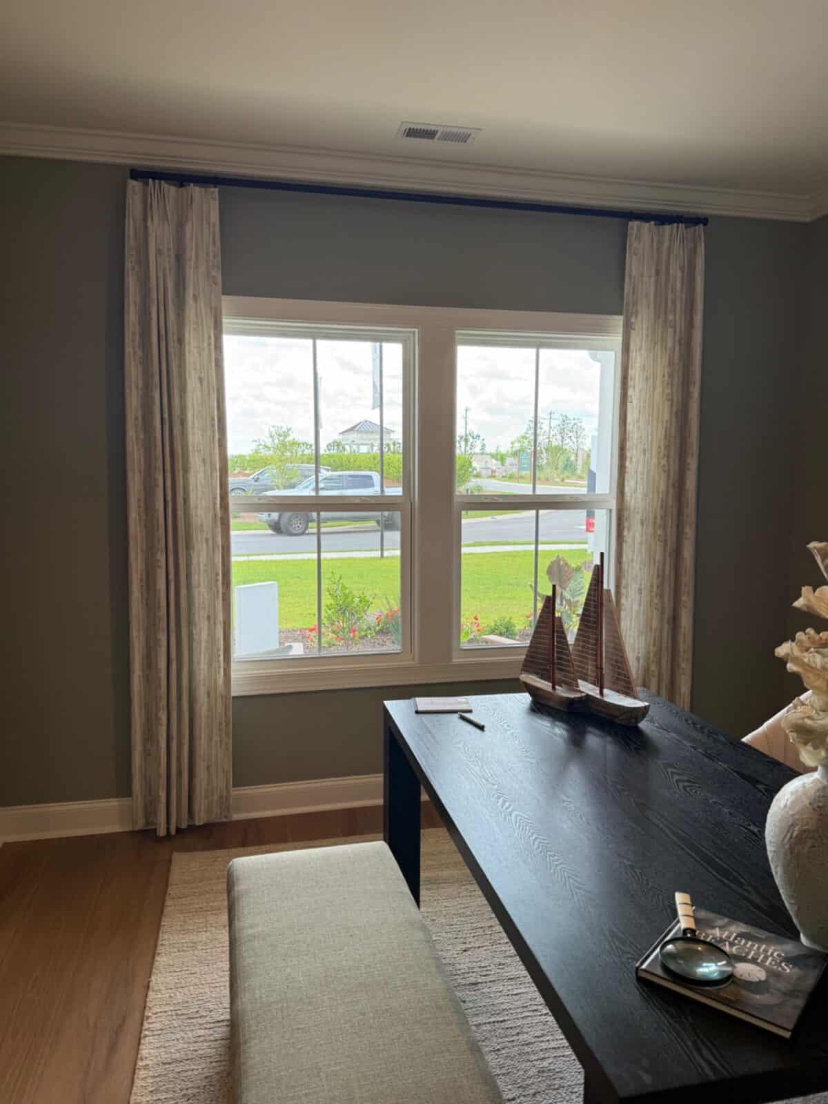 Staged living space with coastal decor