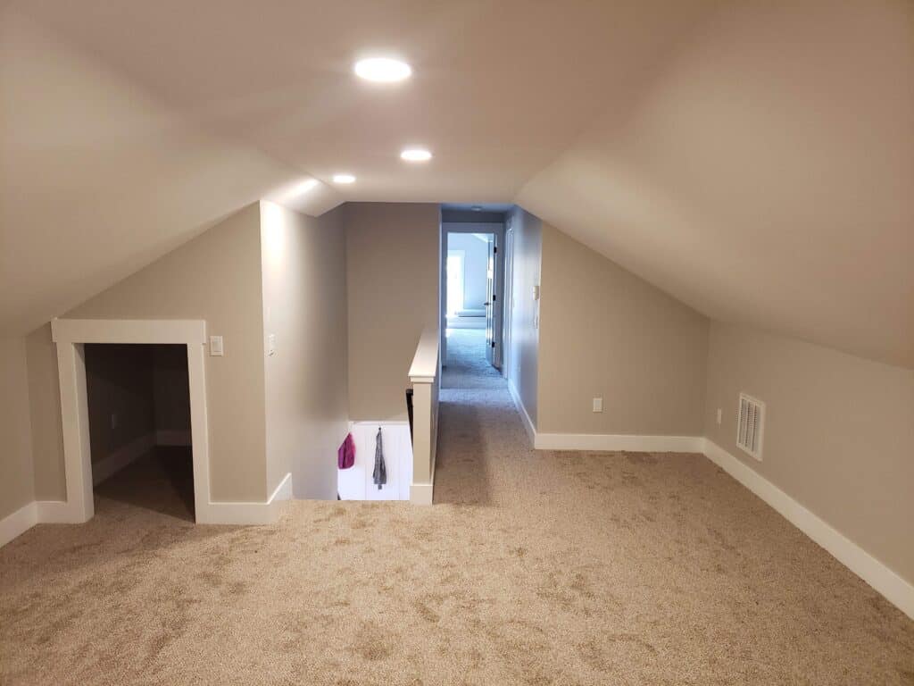 Attic converted into a finished carpeted room