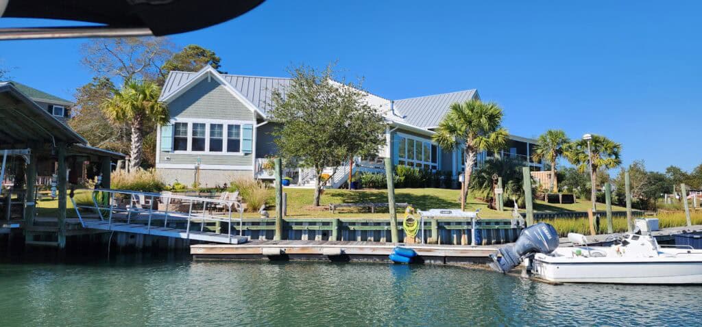 Waterfront home with a private dock on the water near Wilmington NC